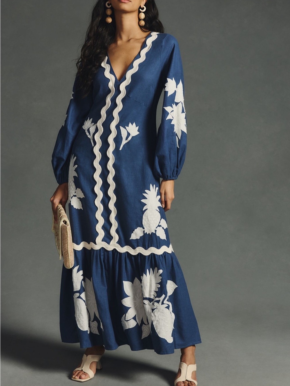 FARM Rio Embroidered Long Sleeve Maxi Dress